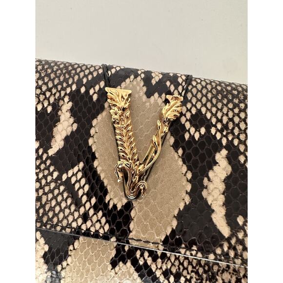 Versace Virtus Leather Brown Wallet on Chain Shoulder Bag 1006364 IT NWT $1275 - Picture 11 of 15